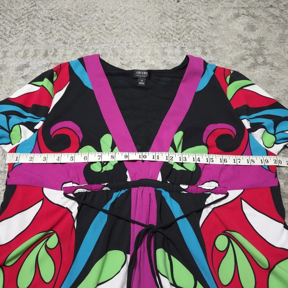 NICOLE MILLER 3/4 Sleeves Vibrant Colorful Retro Boho Dress with Waist Tie, 14 - Picture 11 of 15